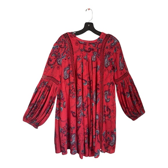 FREE PEOPLE Boho Paisley Flowy Top/Dress Peasant Sleeves - Rayon - Womens Small - Picture 7 of 15